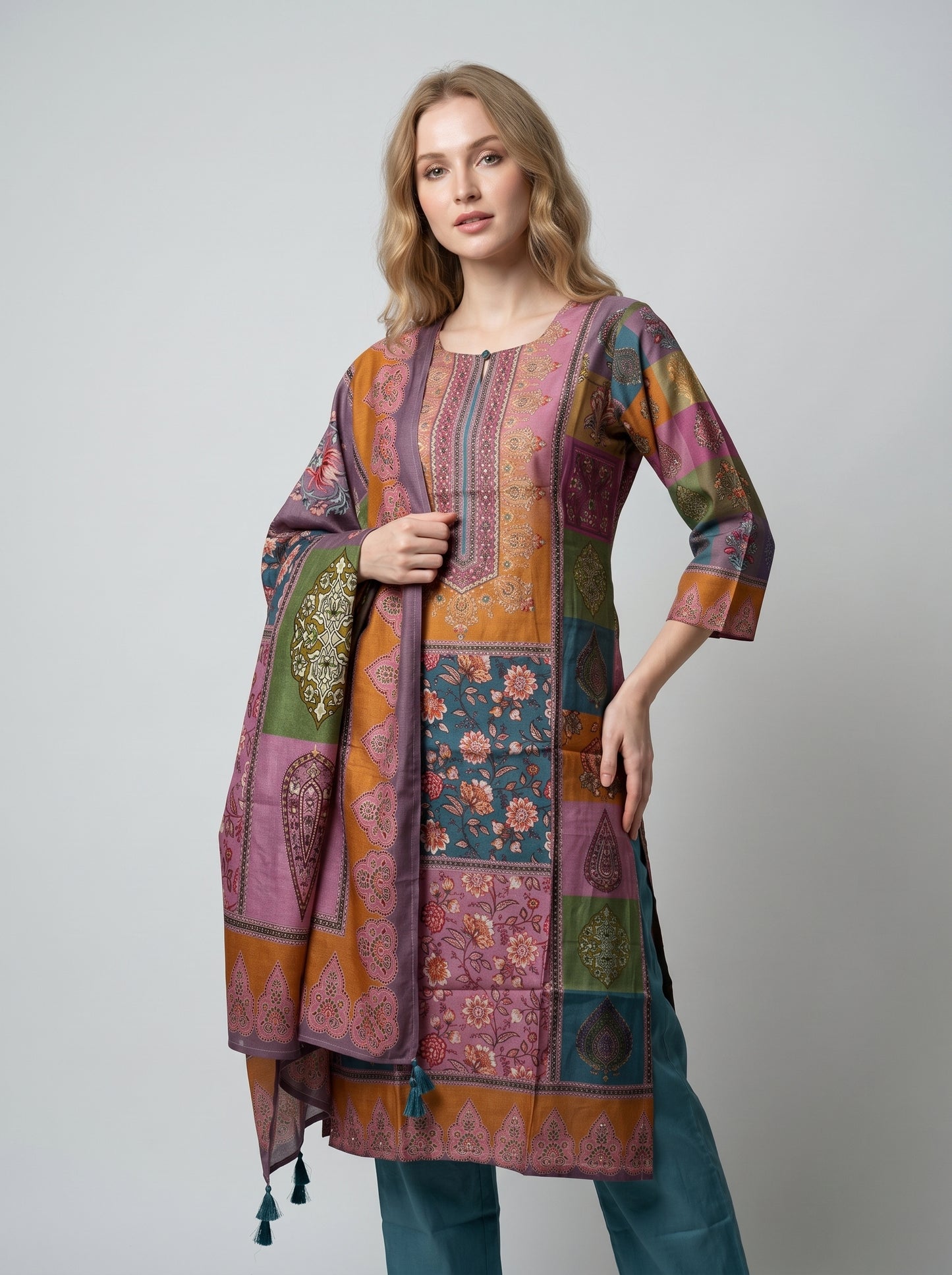 Georgette Printed Kurti set 1019 Grey