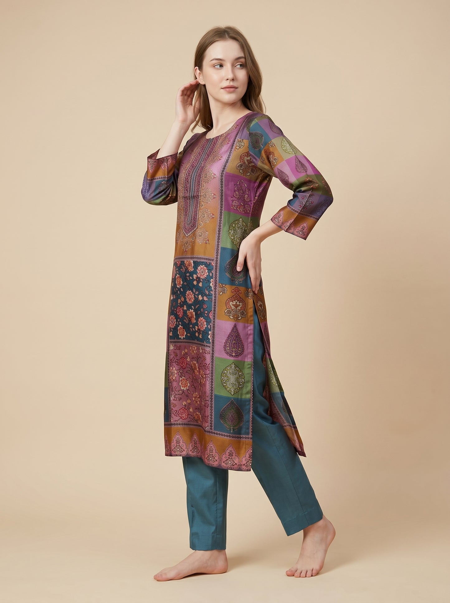 Georgette Printed Kurti set 1019 Grey