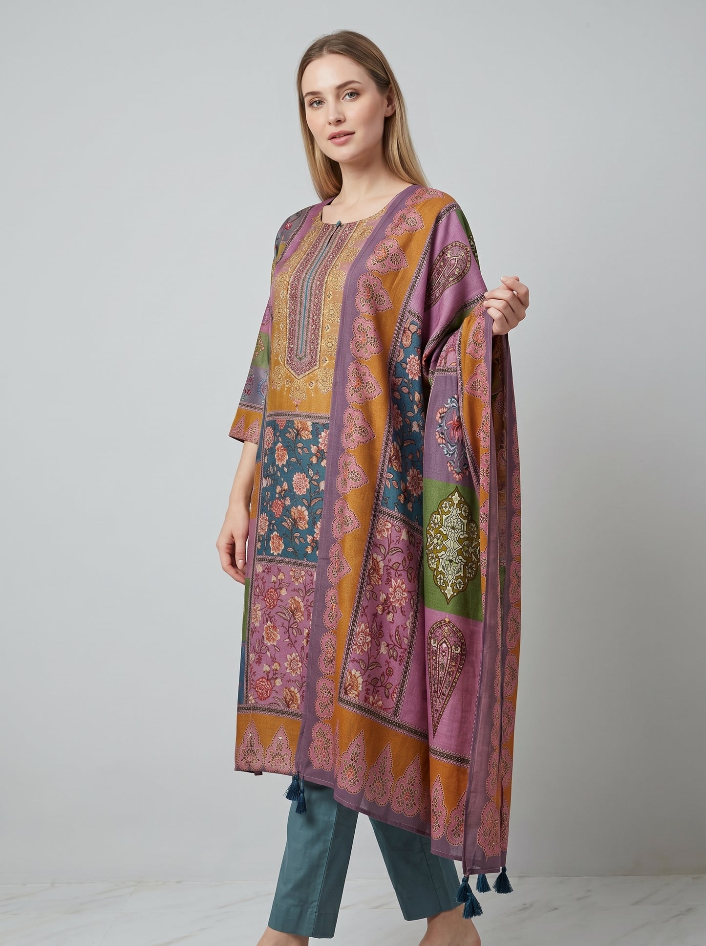 Georgette Printed Kurti set 1019 Grey