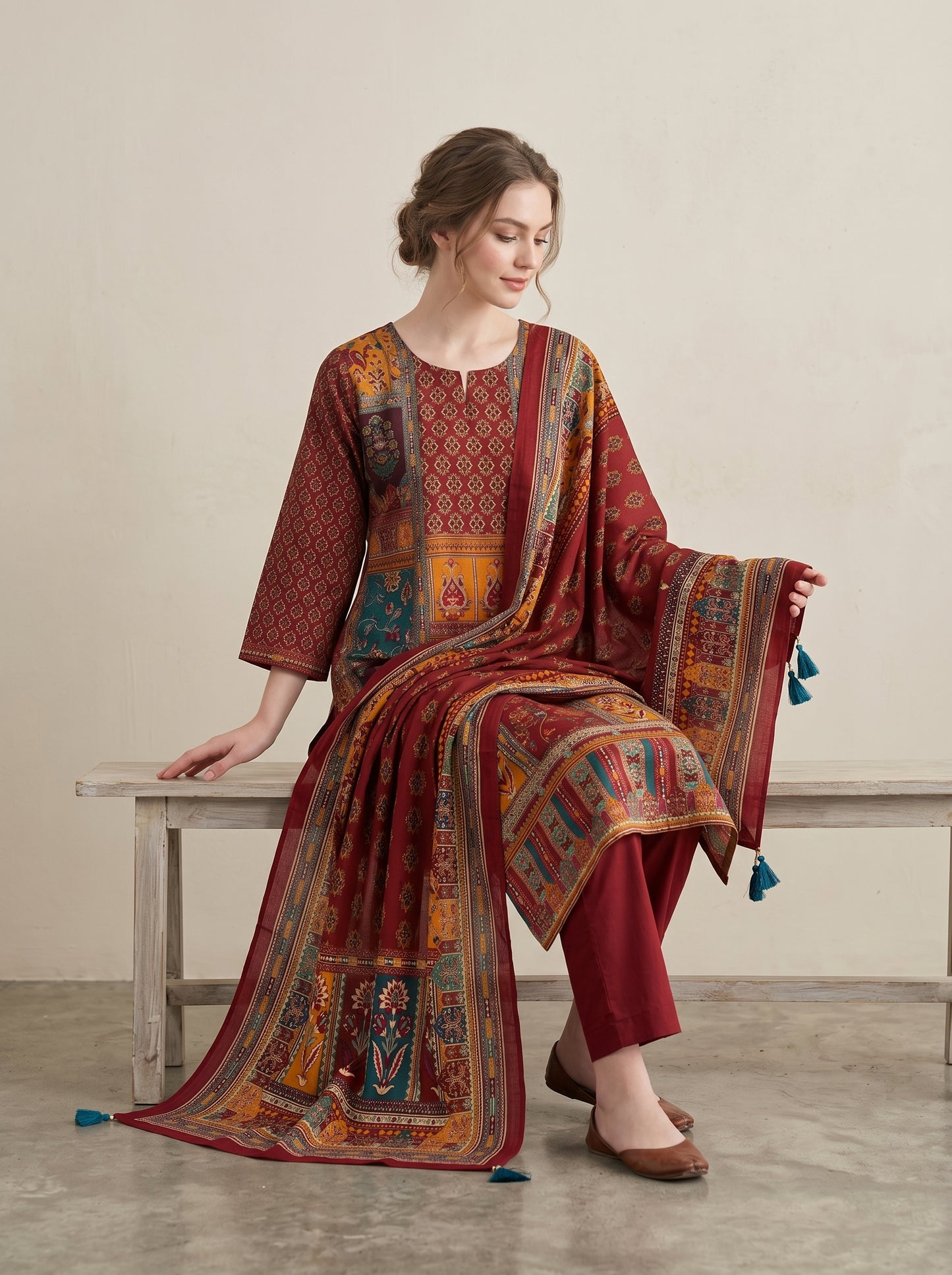 Georgette Printed Kurti set 1020 Maroon