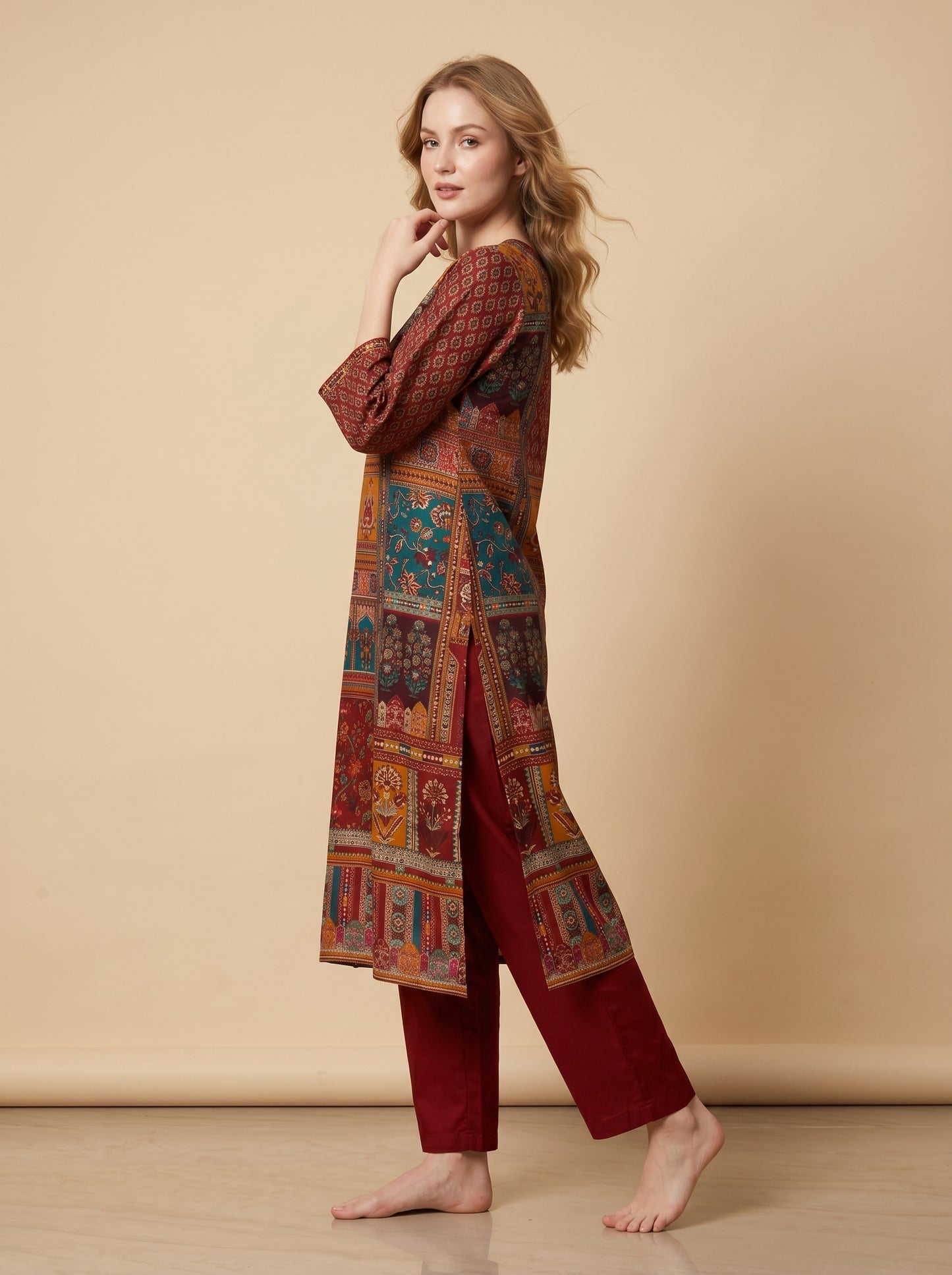 Georgette Printed Kurti set 1020 Maroon