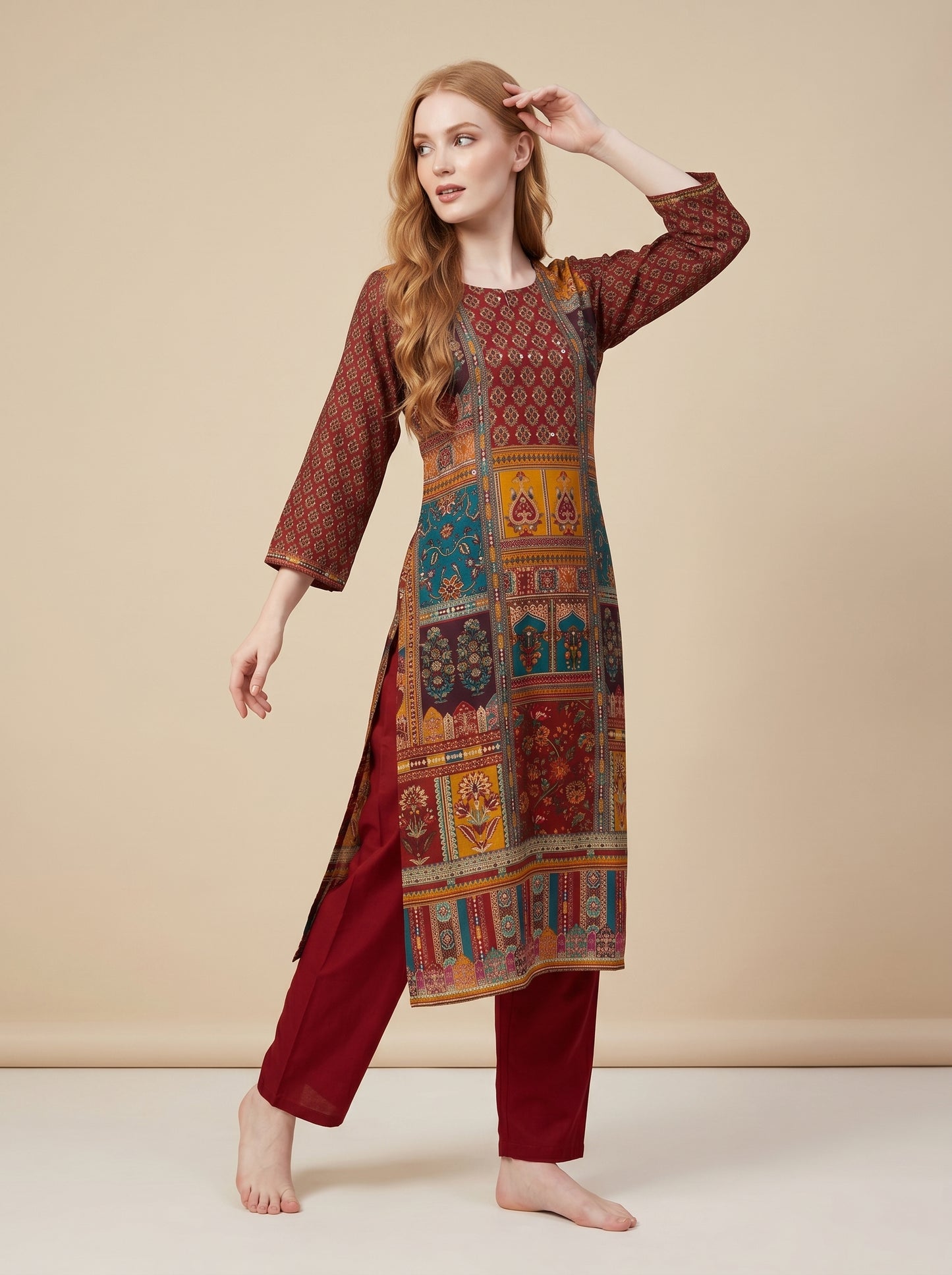 Georgette Printed Kurti set 1020 Maroon