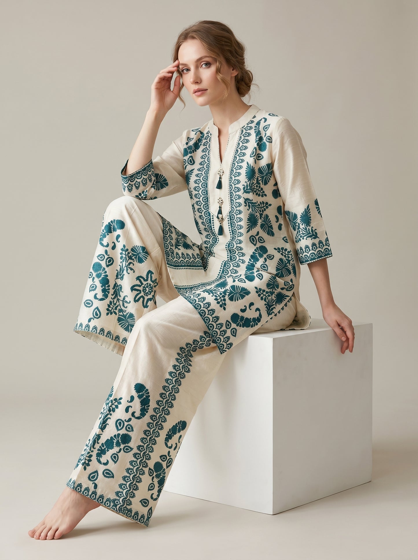 Cotton Printed Cord Set 1024 Cream