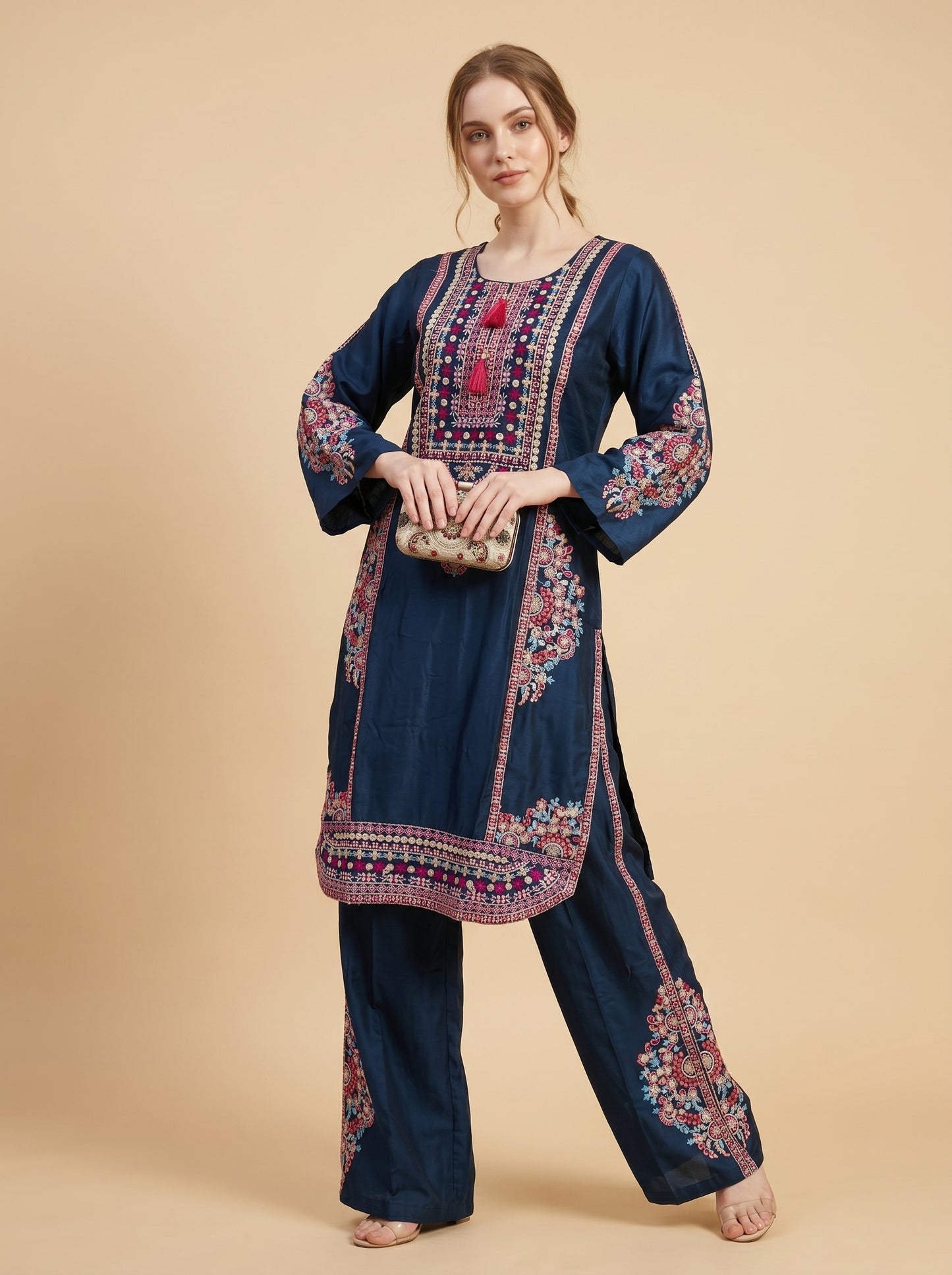 Cotton Embroidery Kurti Set 1027 Blue