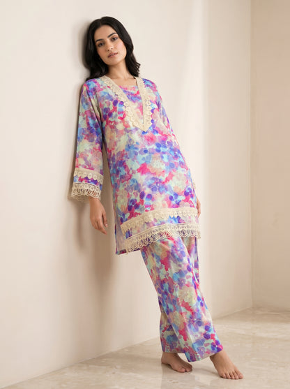 Cotton Printed Kurti Set 1029 Blue