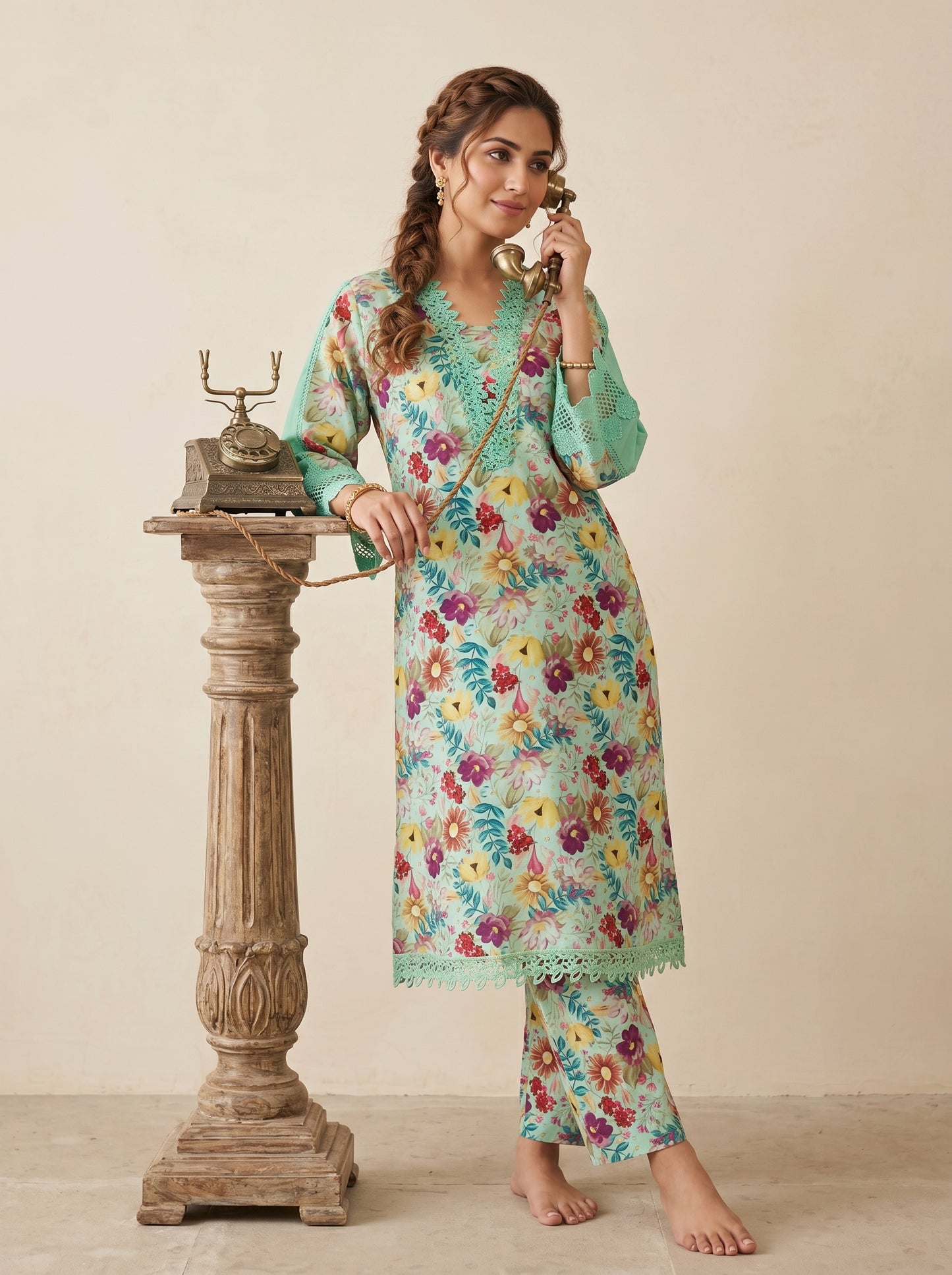 Cotton Printed Kurti Set 1032 Green