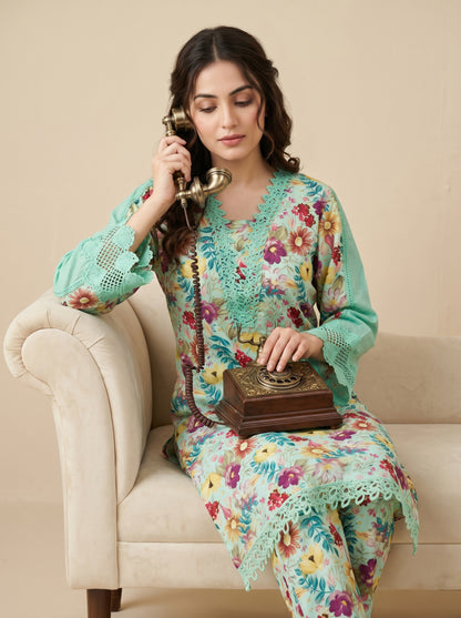 Cotton Printed Kurti Set 1032 Green