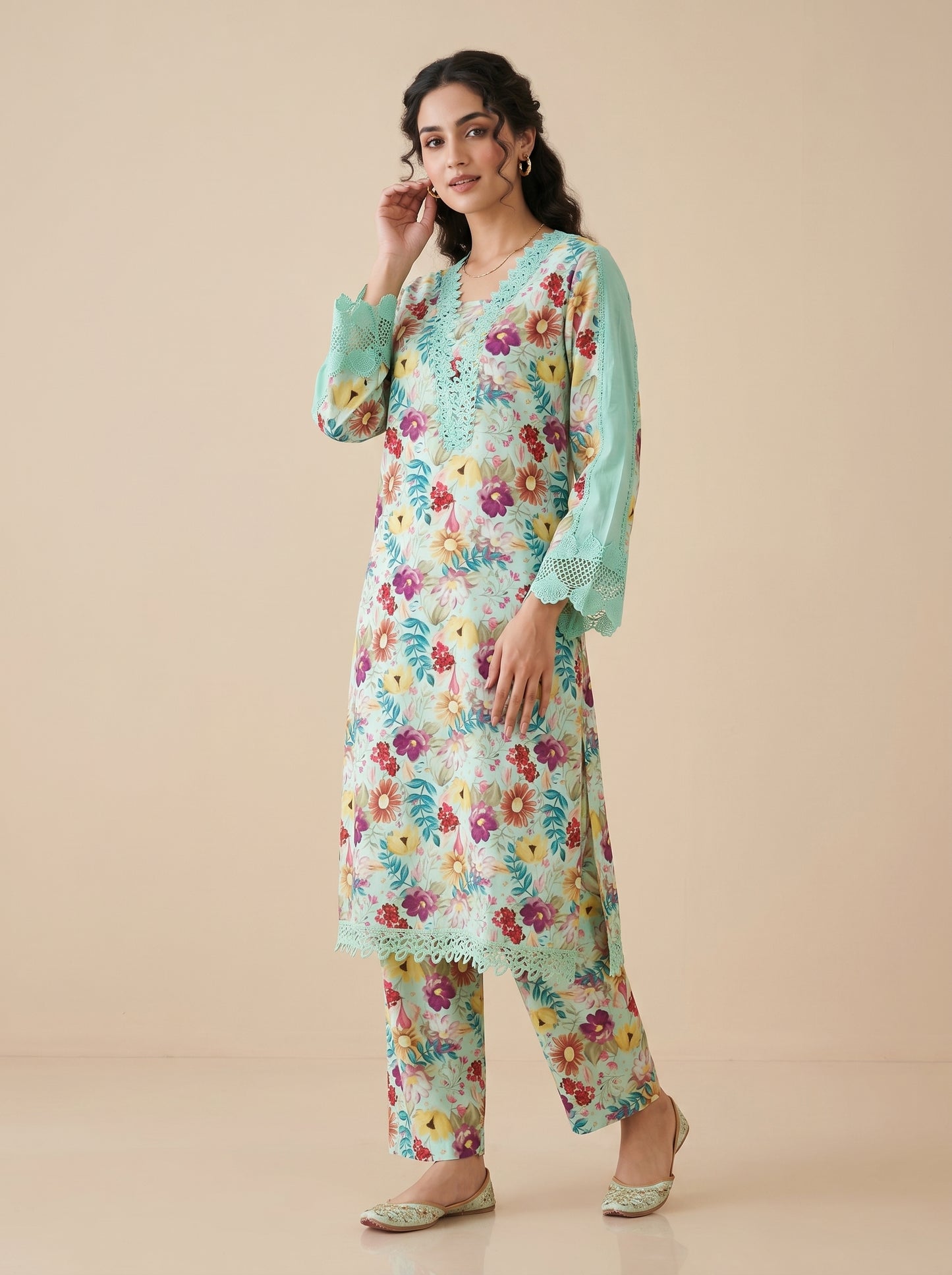 Cotton Printed Kurti Set 1032 Green