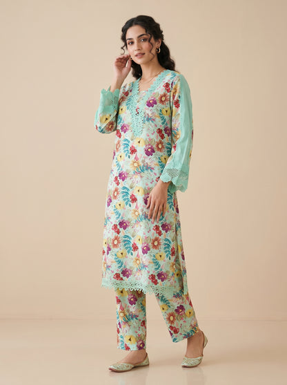Cotton Printed Kurti Set 1032 Green