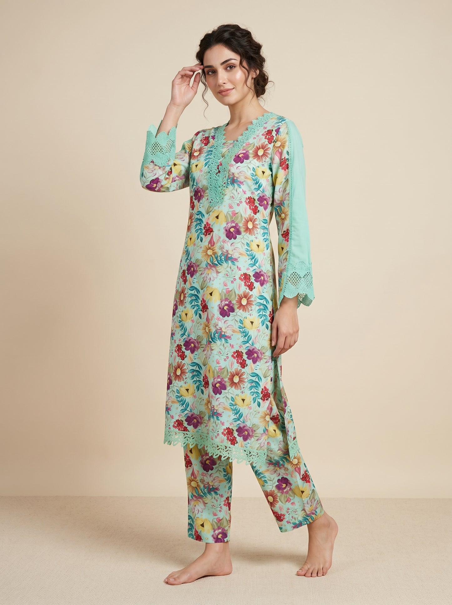 Cotton Printed Kurti Set 1032 Green