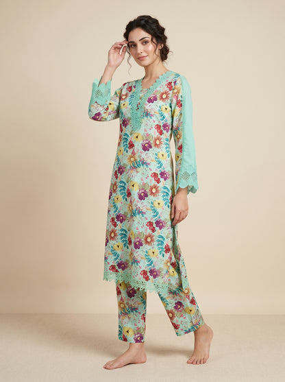 Cotton Printed Kurti Set 1032 Green