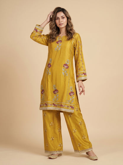Cotton Embroidery Kurti Set 1040 Yellow