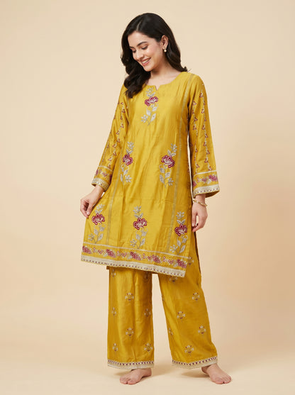 Cotton Embroidery Kurti Set 1040 Yellow