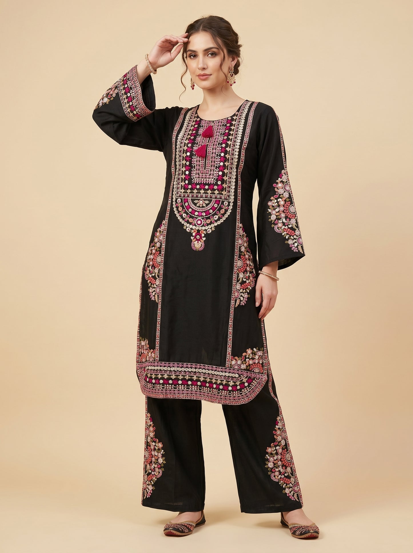 Cotton Embroidery Kurti Set 1041 Black
