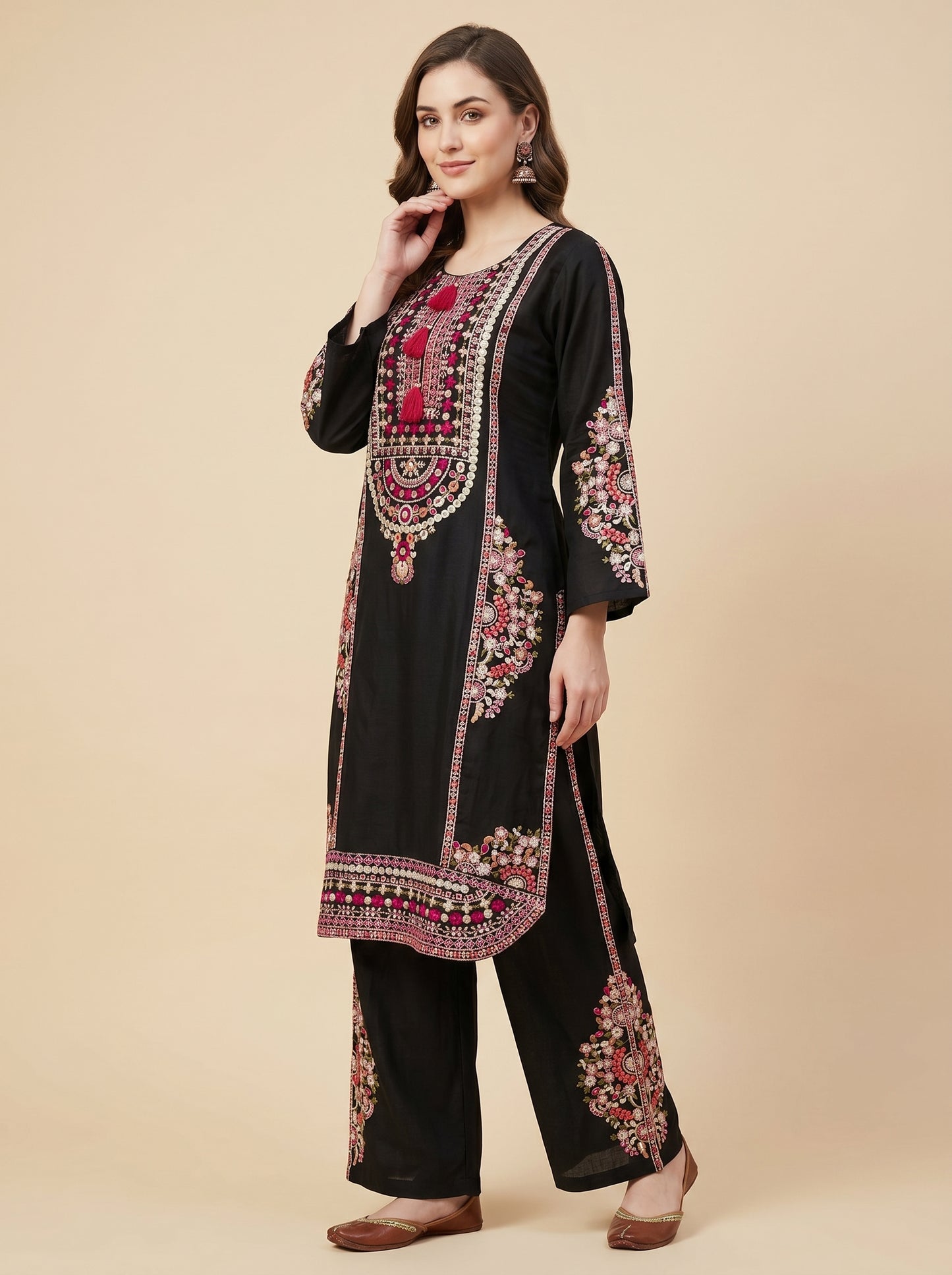 Cotton Embroidery Kurti Set 1041 Black