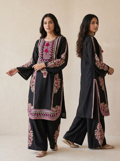 Cotton Embroidery Kurti Set 1041 Black