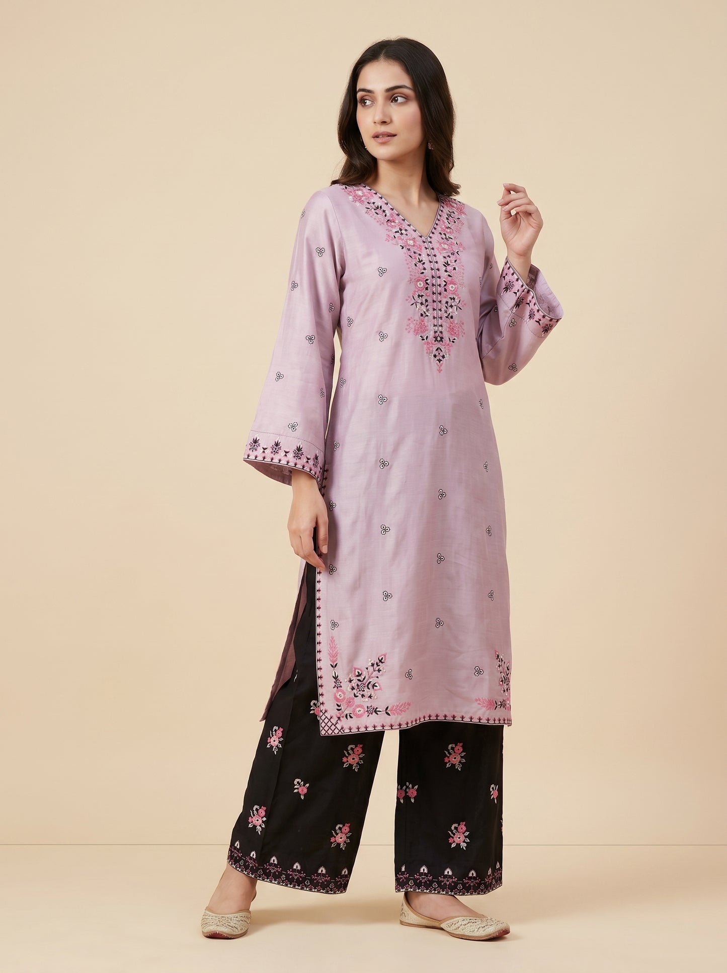 Cotton Embroidery Kurti Set 1042 Pink