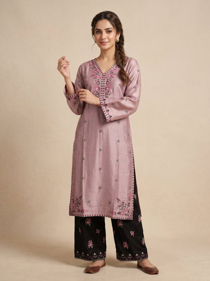 Cotton Embroidery Kurti Set 1042 Pink